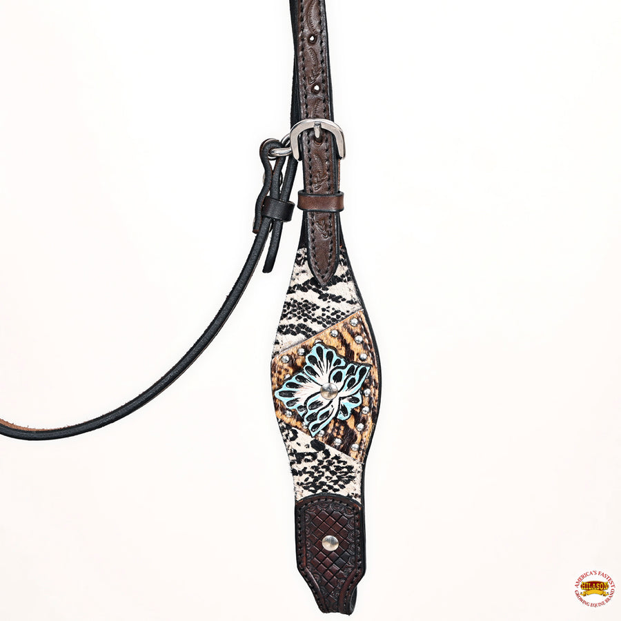 HILASON Western Horse Floral Snake Print Headstall Breast Collar Set Leather Brown | Tack for Horses