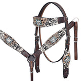 HILASON Western Horse Floral Snake Print Headstall Breast Collar Leather Brown