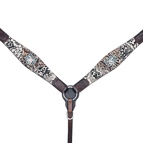 HILASON Western Horse Floral Snake Print Headstall Breast Collar Leather Brown - Uhorse