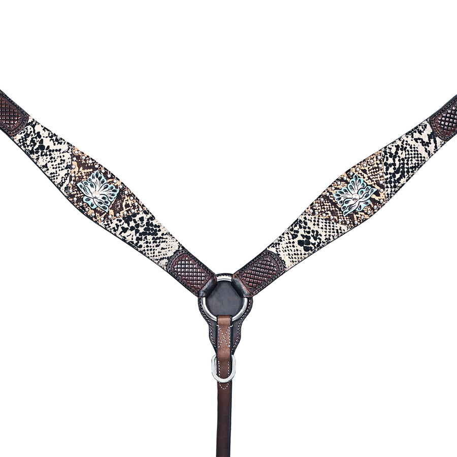 HILASON Western Horse Floral Snake Print Headstall Breast Collar Leather Brown - Uhorse