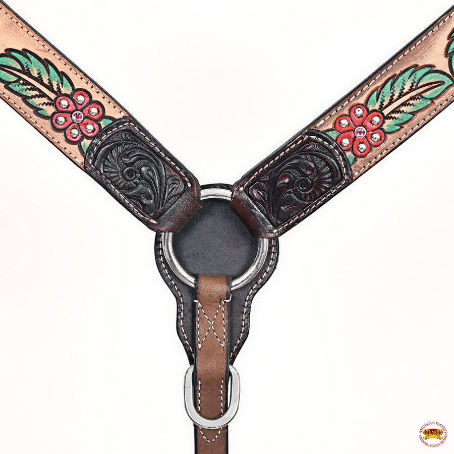 HILASON Western Horse Floral Headstall Breast Collar Set American Leather Brown | Tack for Horses