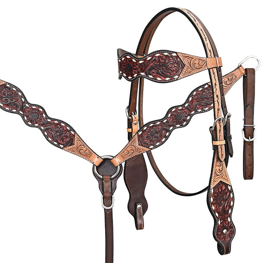 HILASON Western Horse Headstall Breast Collar Leather Brown - Uhorse