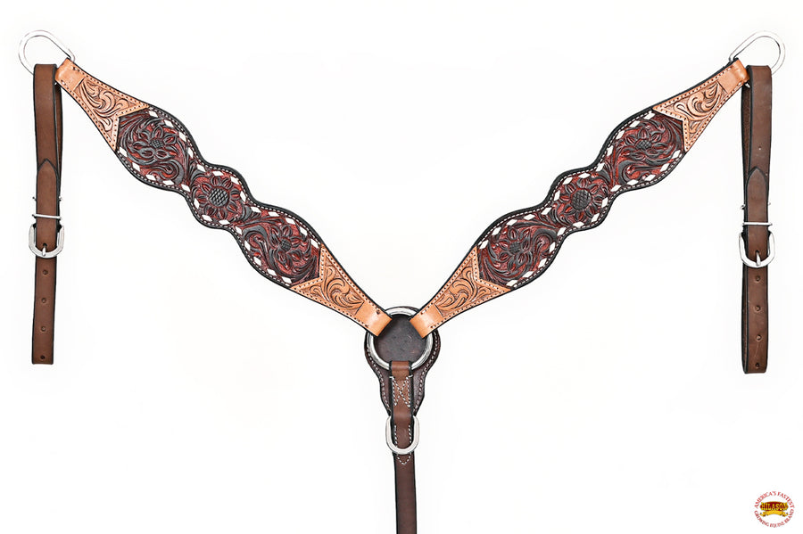 HILASON Western Horse Floral Headstall Breast Collar Set American Leather Brown | Tack for Horses