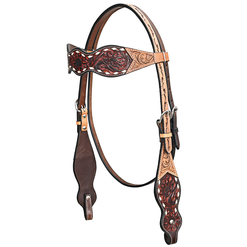 HILASON Western Horse Floral Headstall Breast Collar Set American Leather Brown | Leather Headstall | Leather Breast Collar | Tack Set for Horses