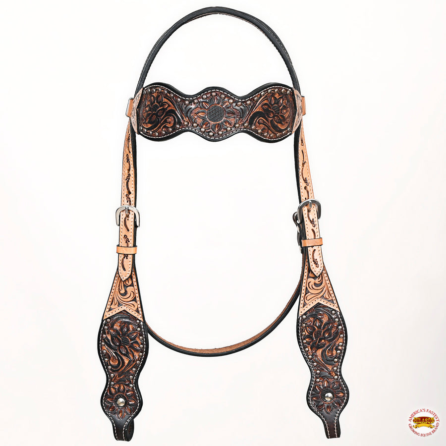 HILASON Western Horse Floral Headstall Breast Collar Set American Leather Brown | Tack for Horses