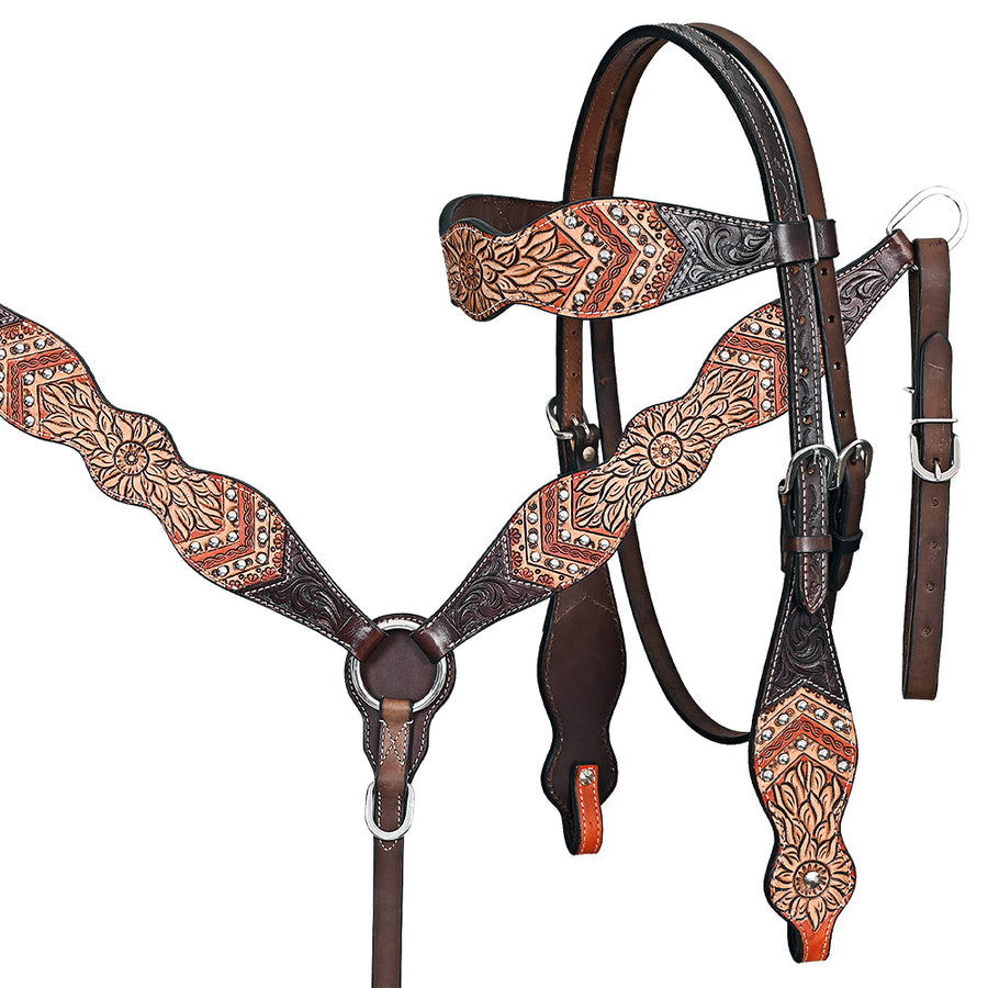 HILASON Western Horse Headstall Breast Collar Leather Brown - Uhorse