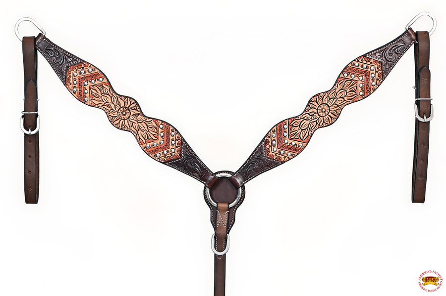 HILASON Western Horse Floral Headstall Breast Collar Set American Leather Brown | Tack for Horses