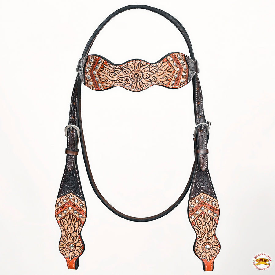 HILASON Western Horse Floral Headstall Breast Collar Set American Leather Brown | Tack for Horses