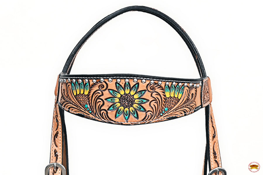HILASON Western Horse Headstall Breast Collar American Leather Tan