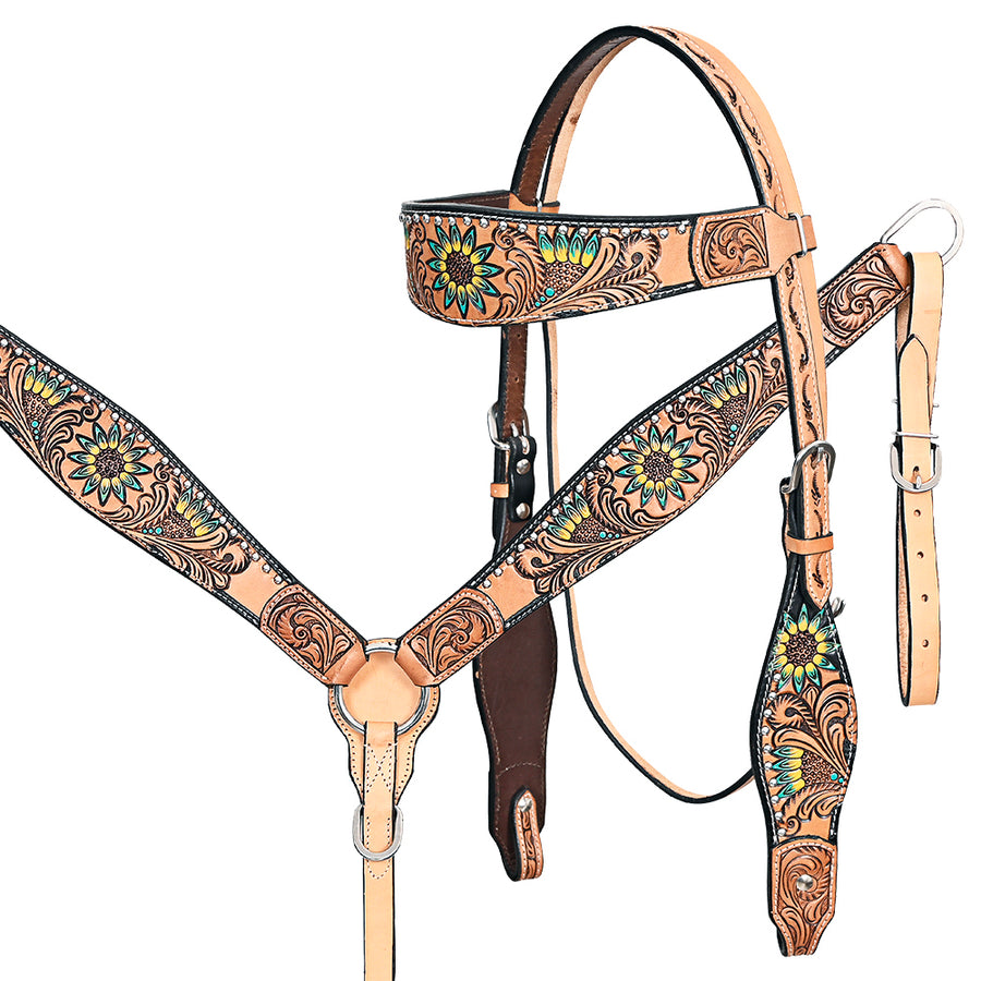 HILASON Western Horse Headstall Breast Collar Leather Tan - Uhorse