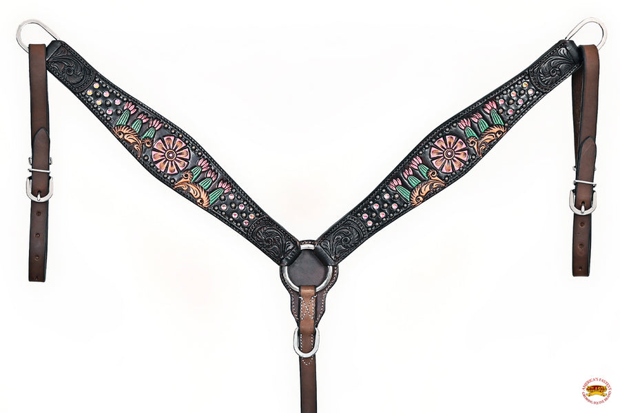 HILASON Western Horse Floral Headstall Breast Collar Set American Leather Brown | Tack for Horses