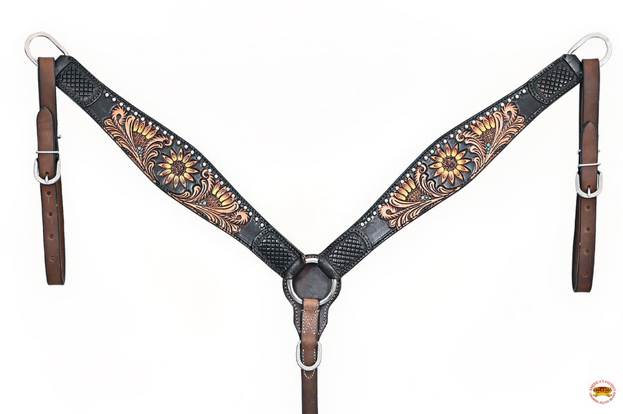 HILASON Western Horse Floral Headstall Breast Collar Set American Leather Brown | Tack for Horses