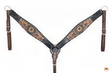 HILASON Western Horse Floral Headstall Breast Collar Set American Leather Brown | Leather Headstall | Leather Breast Collar | Tack Set for Horses