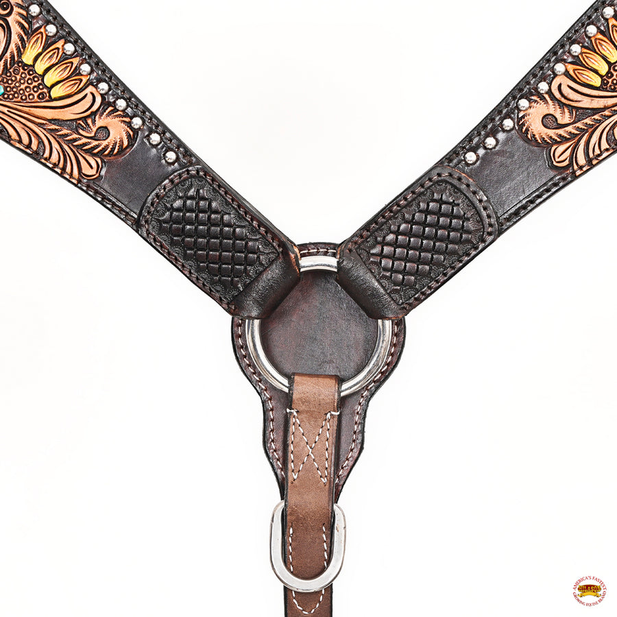 HILASON Western Horse Floral Headstall Breast Collar Set American Leather Brown | Tack for Horses