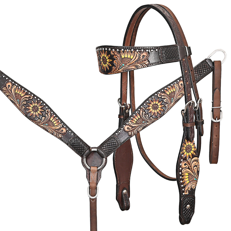 HILASON Western Horse Headstall Breast Collar Leather Brown - Uhorse