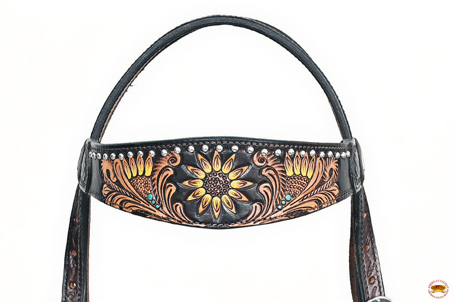 HILASON Western Horse Floral Headstall Breast Collar Set American Leather Brown | Tack for Horses