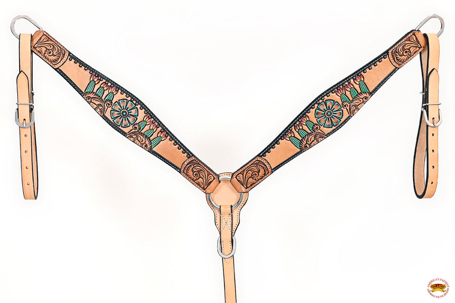 HILASON Western Horse Headstall & Breast Collar American Leather Floral Carving