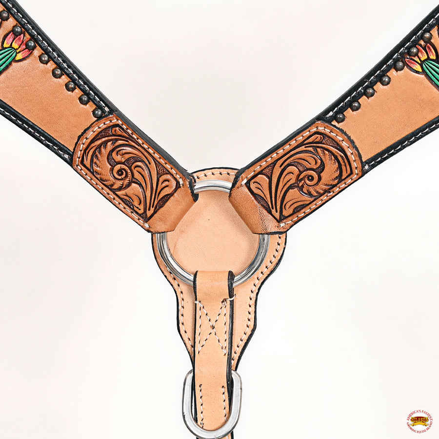 HILASON Western Horse Floral Headstall Breast Collar Set American Leather Tan | Tack for Horses
