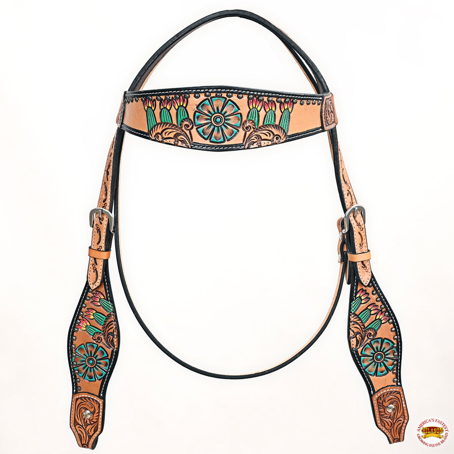 HILASON Western Horse Floral Headstall Breast Collar Set American Leather Tan | Tack for Horses