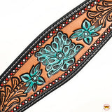 HILASON Western Horse Floral Headstall Breast Collar Set American Leather Tan with Turquoise | Tack for Horses