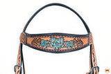 HILASON Western Horse Headstall & Breast Collar American Leather Floral Carving
