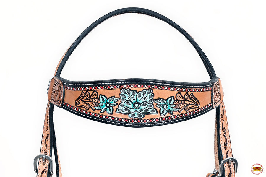 HILASON Western Horse Headstall & Breast Collar American Leather Floral Carving