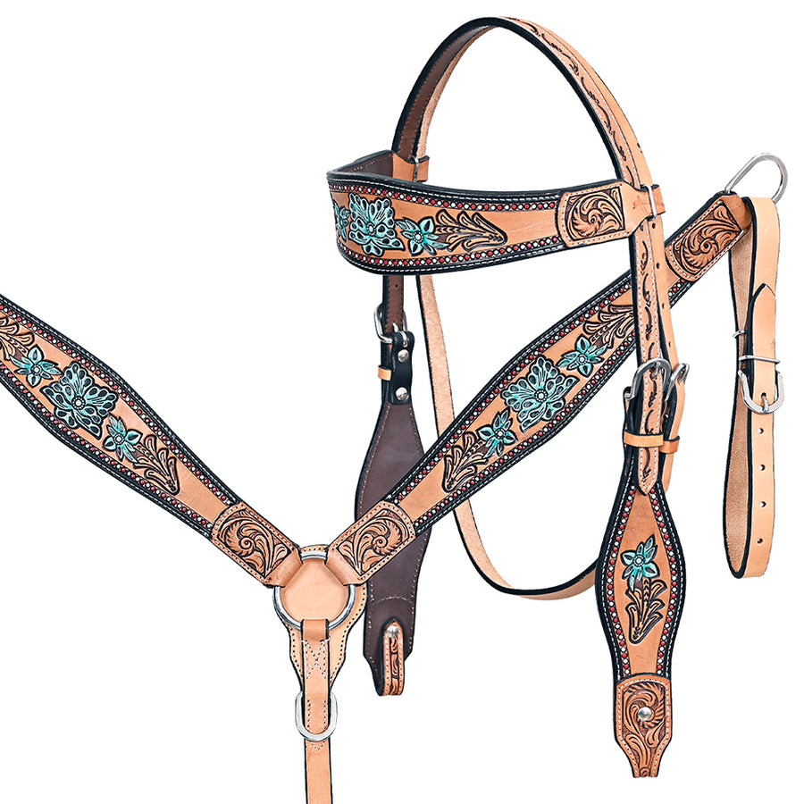 HILASON Western Horse Headstall Breast Collar Leather Tan - Uhorse