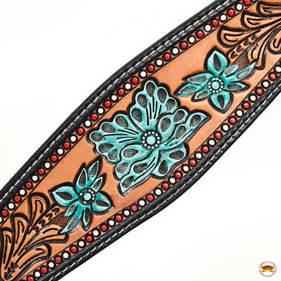 HILASON Western Horse Floral Headstall Breast Collar Set American Leather Tan with Turquoise | Tack for Horses