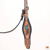 HILASON Western Horse Floral Headstall Breast Collar Set American Leather Tan with Turquoise | Tack for Horses