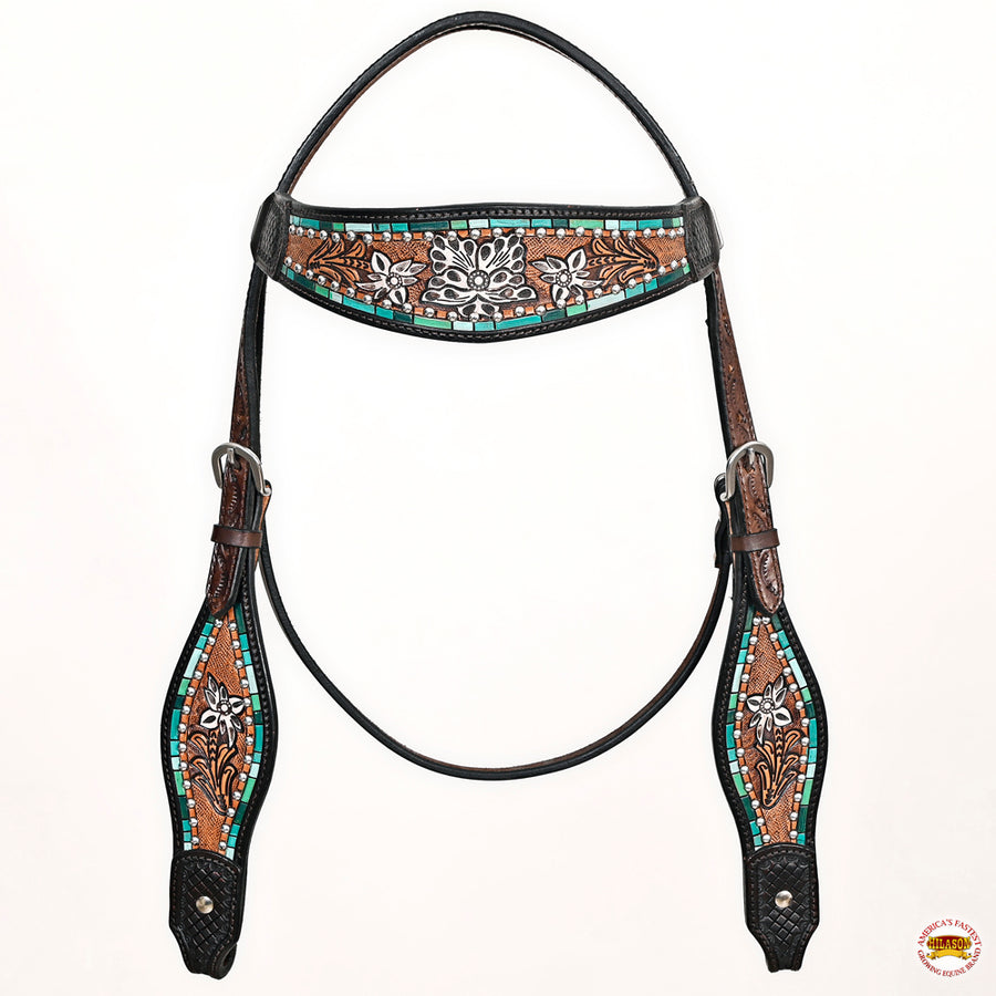 HILASON Western Horse Headstall & Breast Collar American Leather Floral Carving