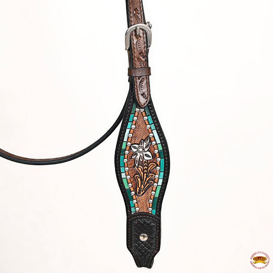HILASON Western Horse Headstall & Breast Collar American Leather Floral Carving