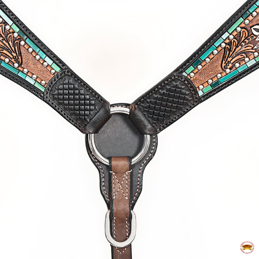 HILASON Western Horse Headstall & Breast Collar American Leather Floral Carving