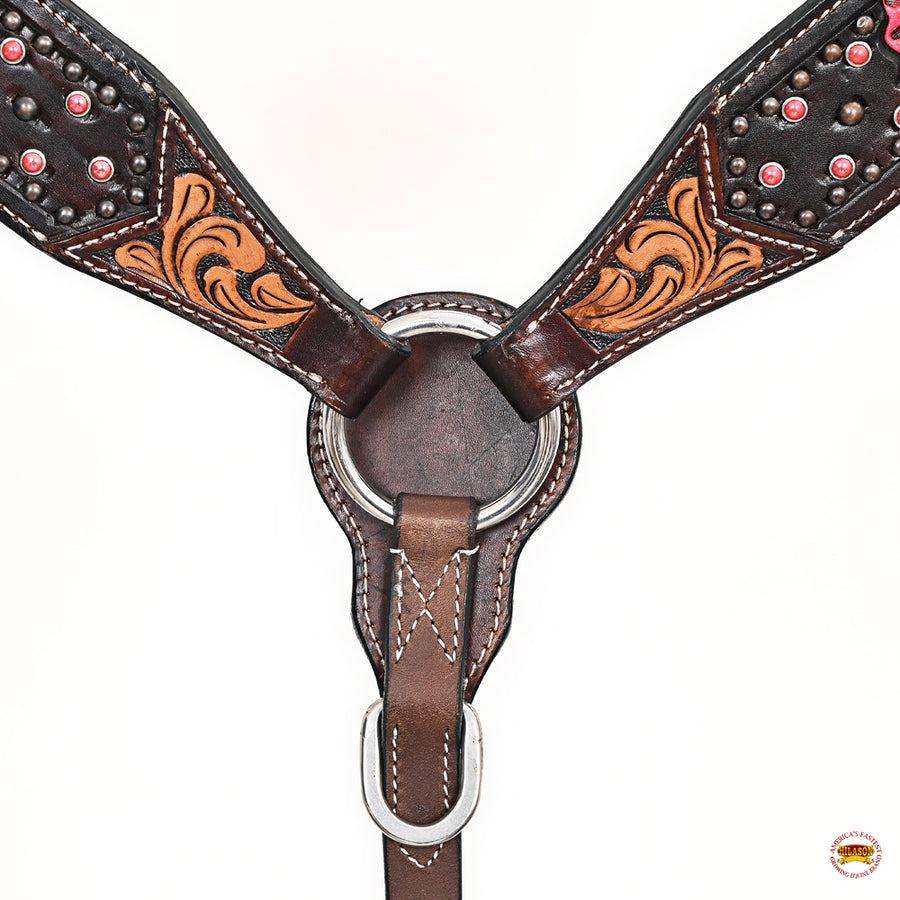 HILASON Western Horse Floral Headstall Breast Collar Set American Leather Tan | Tack for Horses