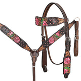 HILASON Western Horse Floral Headstall Breast Collar Set American Leather Tan | Leather Headstall | Leather Breast Collar | Tack Set for Horses