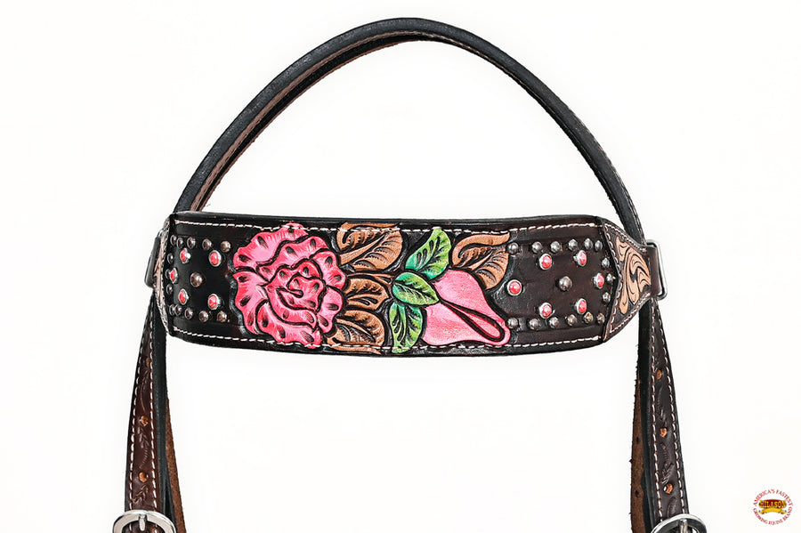 HILASON Western Horse Floral Headstall Breast Collar Set American Leather Tan | Tack for Horses