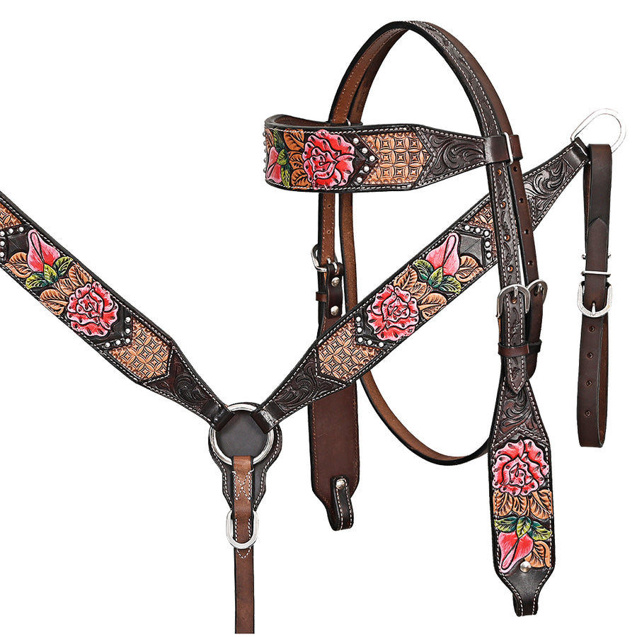 HILASON Western Horse Headstall Breast Collar Leather Brown - Uhorse
