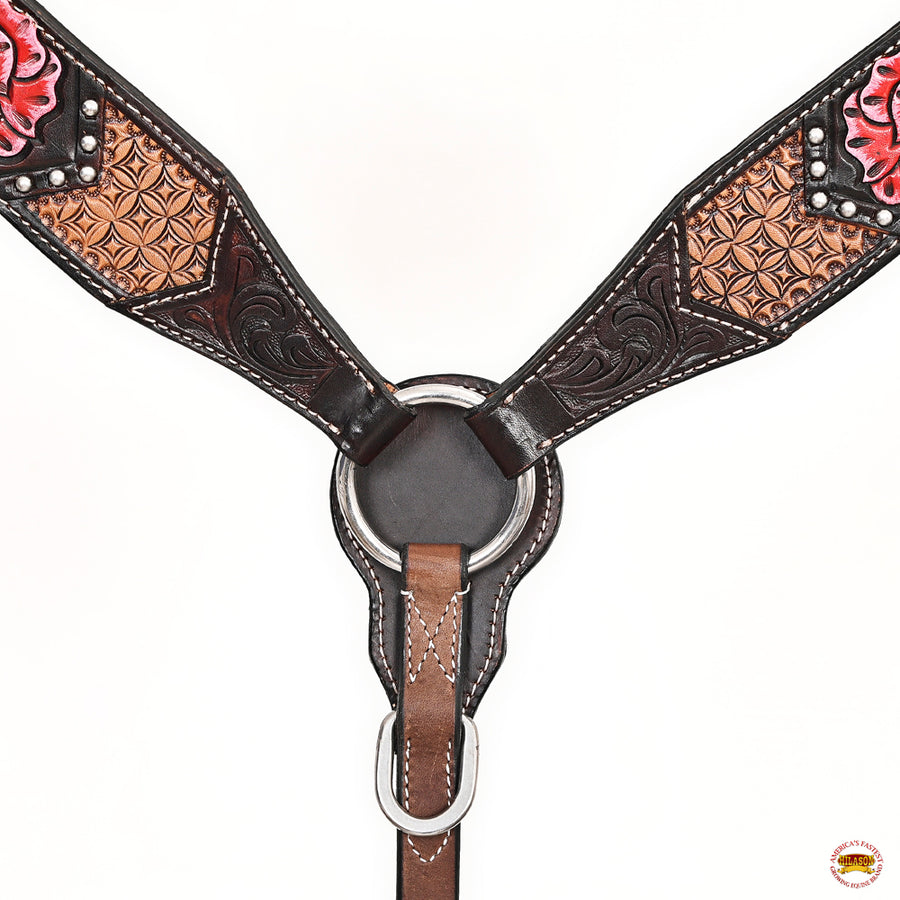 HILASON Western Horse Floral Headstall Breast Collar Set American Leather Tan | Tack for Horses