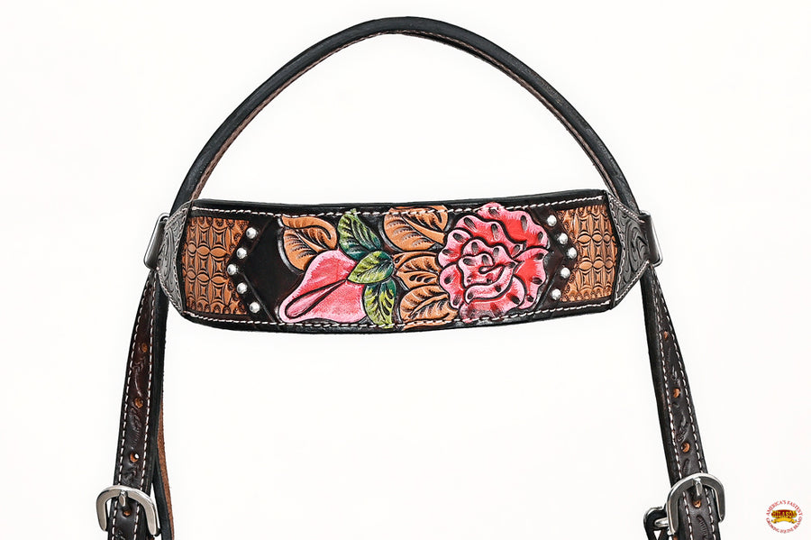 HILASON Western Horse Floral Headstall Breast Collar Set American Leather Tan | Tack for Horses