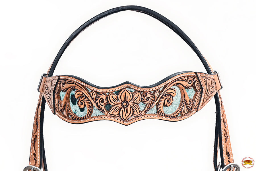 HILASON Western Horse Headstall & Breast Collar American Leather Hand Carving