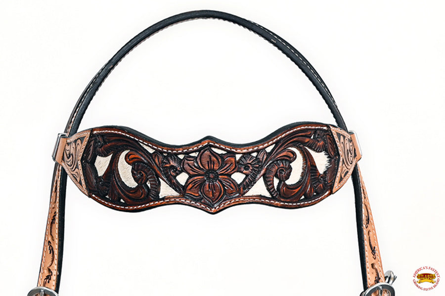 HILASON Western Horse Headstall Breast Collar Leather Brown with Tan | Tack Set for Horses