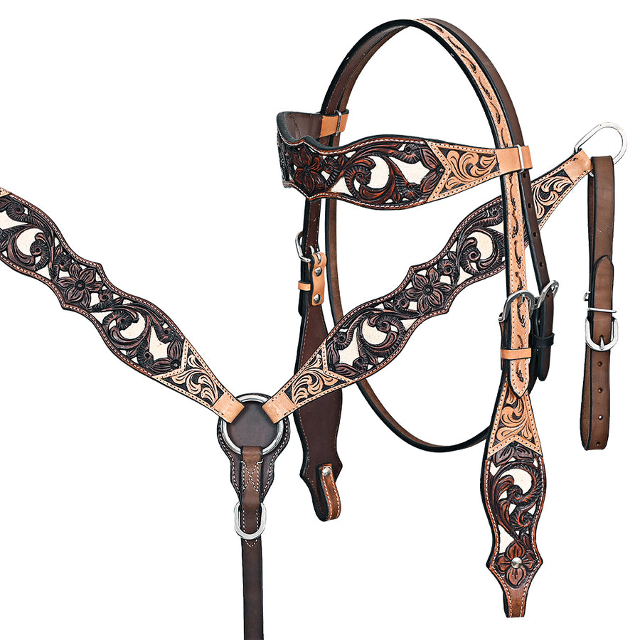 HILASON Western Horse Headstall Breast Collar Leather Brown - Uhorse