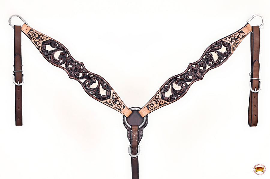 HILASON Western Horse Headstall Breast Collar Leather Brown with Tan | Tack Set for Horses