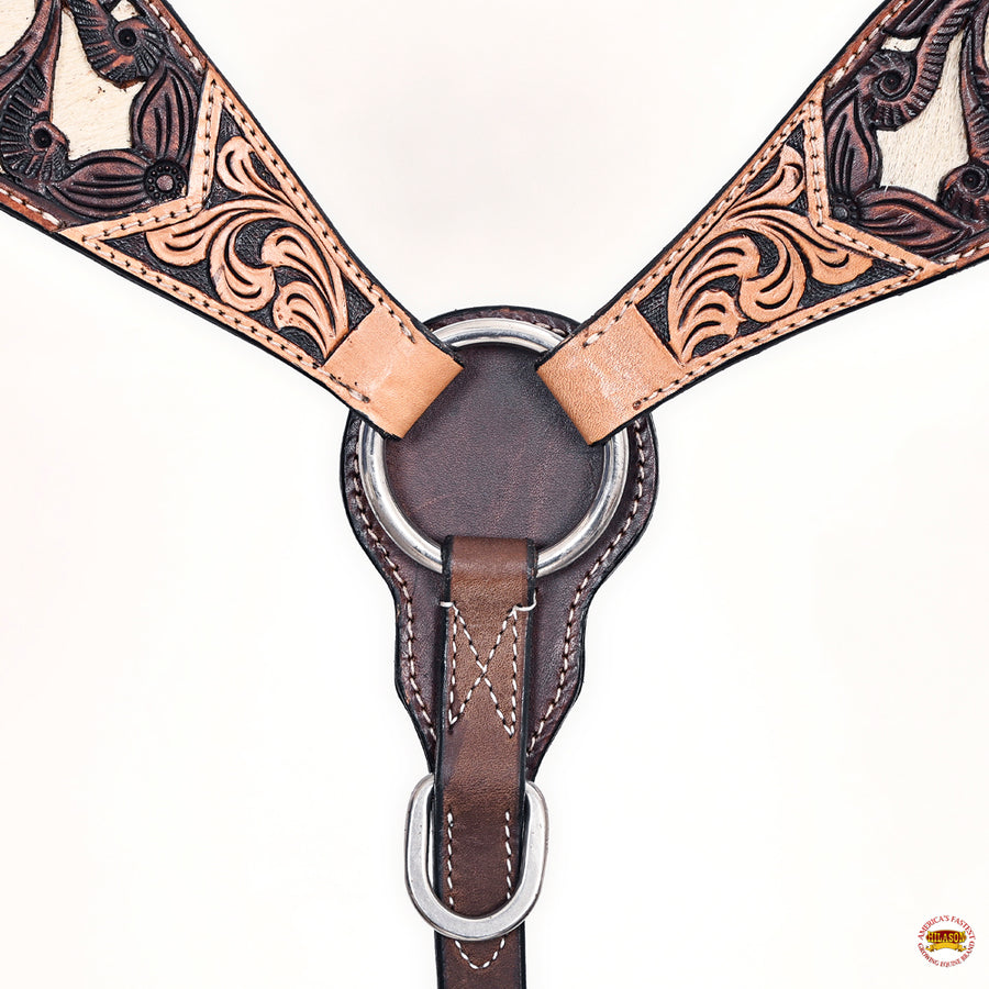 HILASON Western Horse Headstall Breast Collar Leather Brown with Tan | Tack Set for Horses
