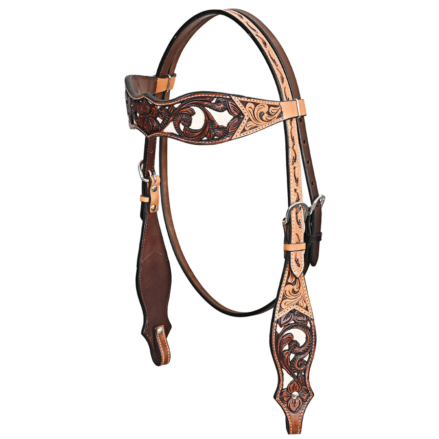 HILASON Western Horse Headstall Breast Collar Leather Brown with Tan | Tack Set for Horses
