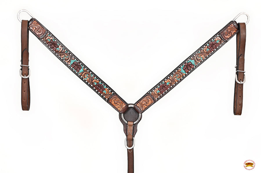 HILASON Western Horse Headstall Breast Collar Leather Brown | Tack Set for Horses