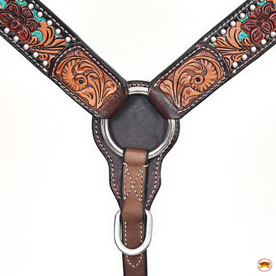 HILASON Western Horse Headstall Breast Collar Leather Brown | Tack Set for Horses