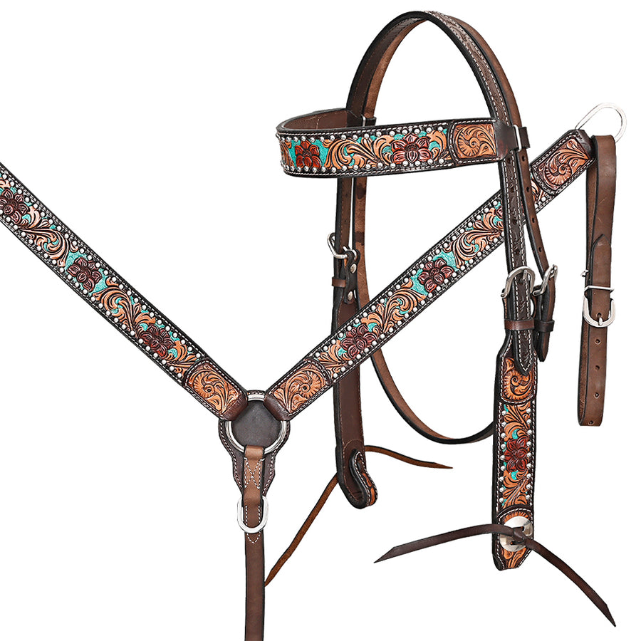 HILASON Western Horse Headstall Breast Collar Leather Brown - Uhorse