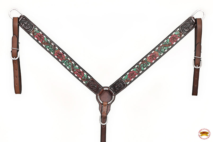 HILASON Western Horse Headstall Breast Collar American Leather Brown | Tack Set for Horses