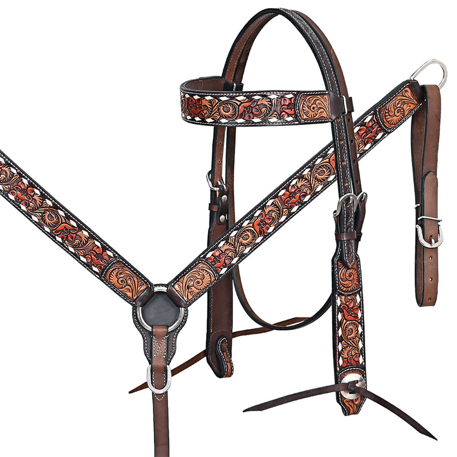 HILASON Western Horse Headstall Breast Collar Leather Brown - Uhorse