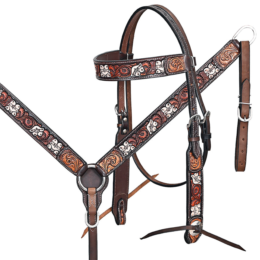 HILASON Western Horse Headstall Breast Collar Leather Brown - Uhorse
